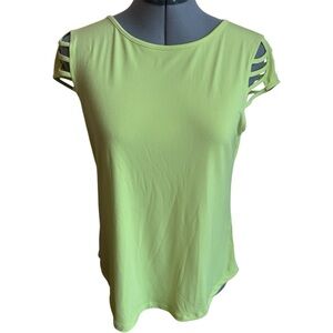 Nine West Lime Green Cutout Sleeve Top Y2K Minimalist Stretch Tee Summer Casual